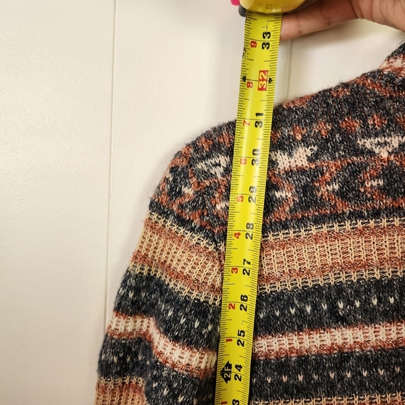 Lucky Brand Open Front Long Sleeve Cardigan Sweater Cotton Pink Blue Fair isle - Picture 7 of 8